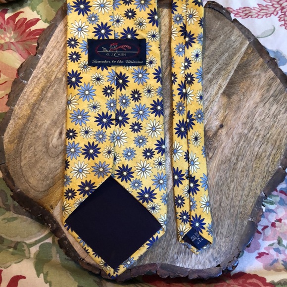 Vtg GJ CAHN Daisy Print Floral Silk Tie Makers To The Universe USA Made Textured - Picture 9 of 16